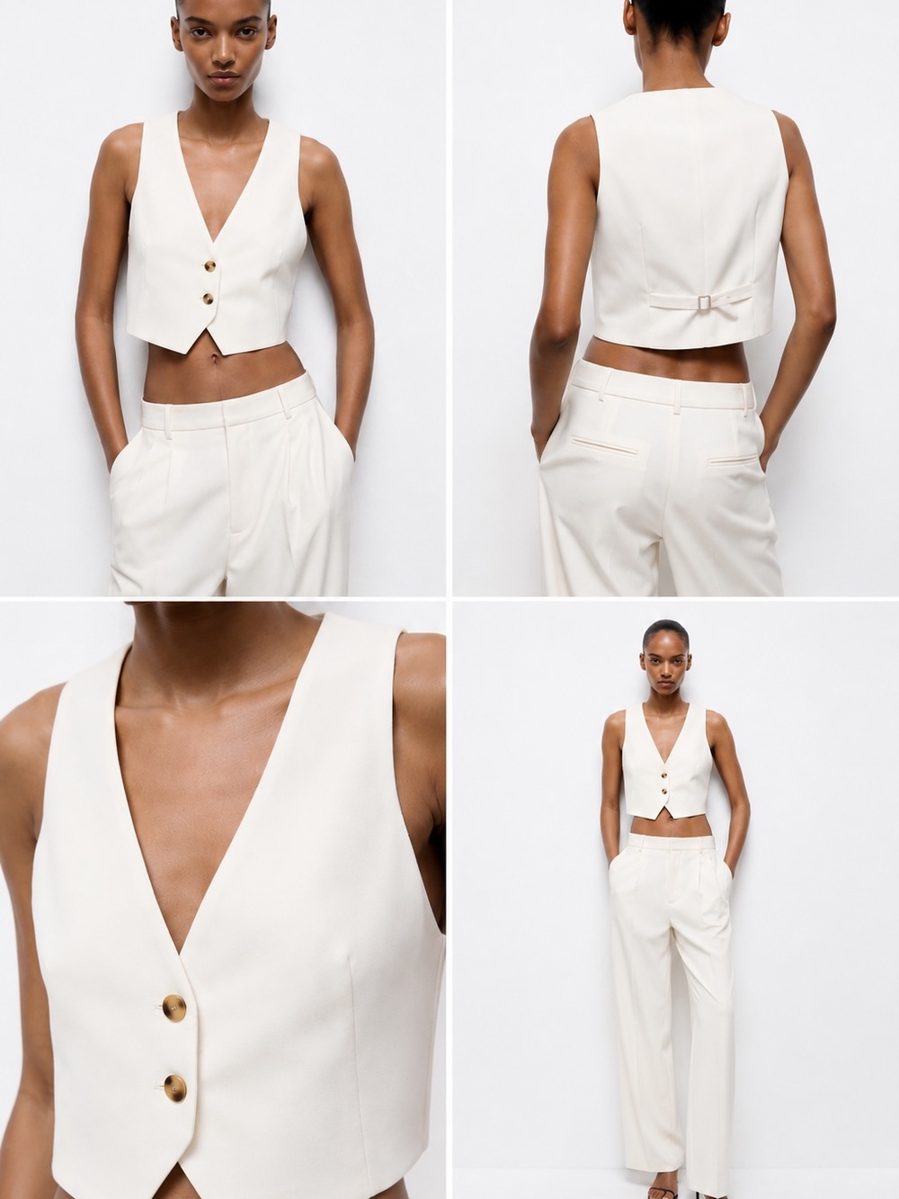 NWT Zara Cropped Tailored Waistcoat in Ecru